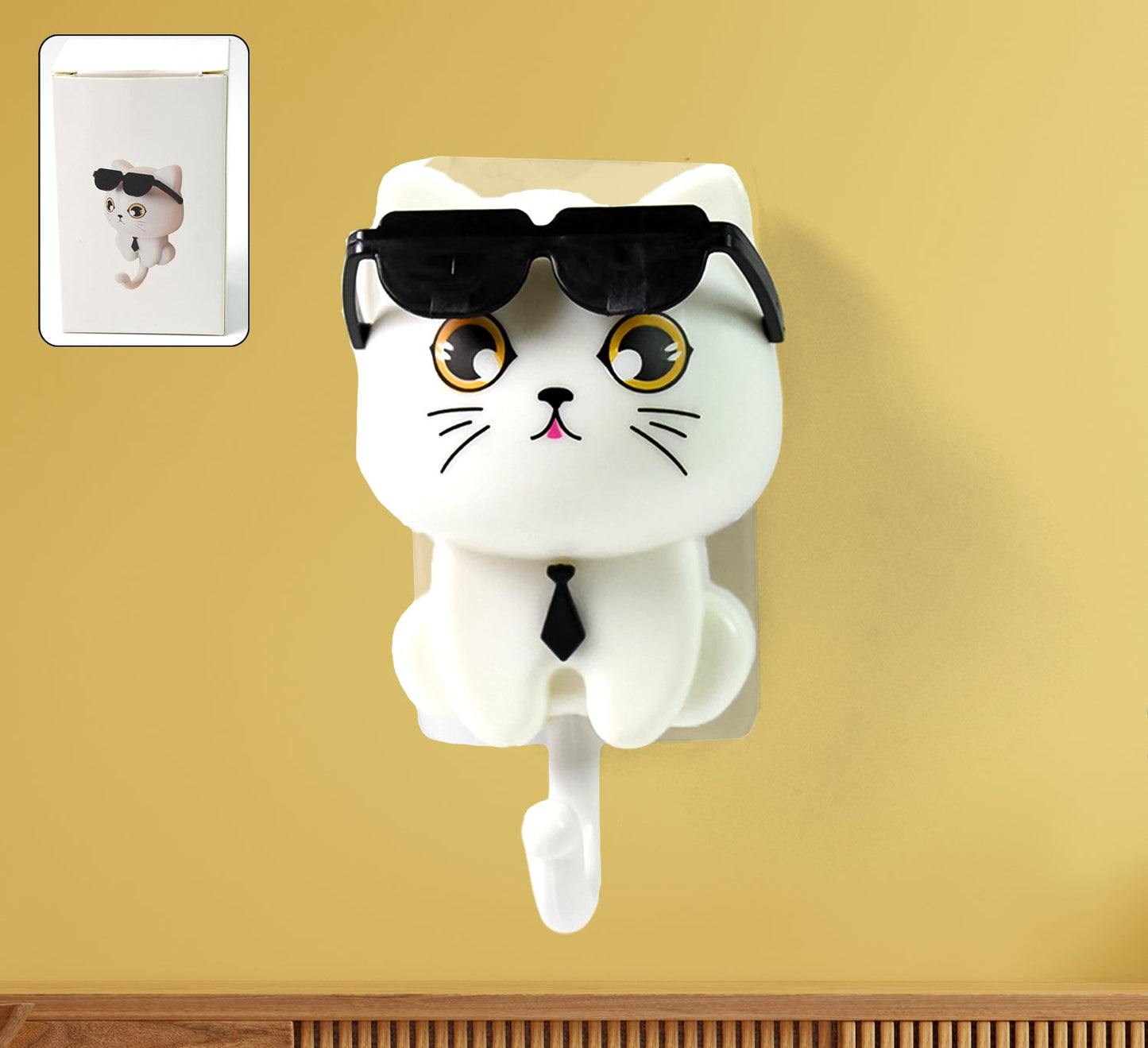 Cat Hook For Wall Cute Cat Key Hook With Sunglasses (1 Pc)