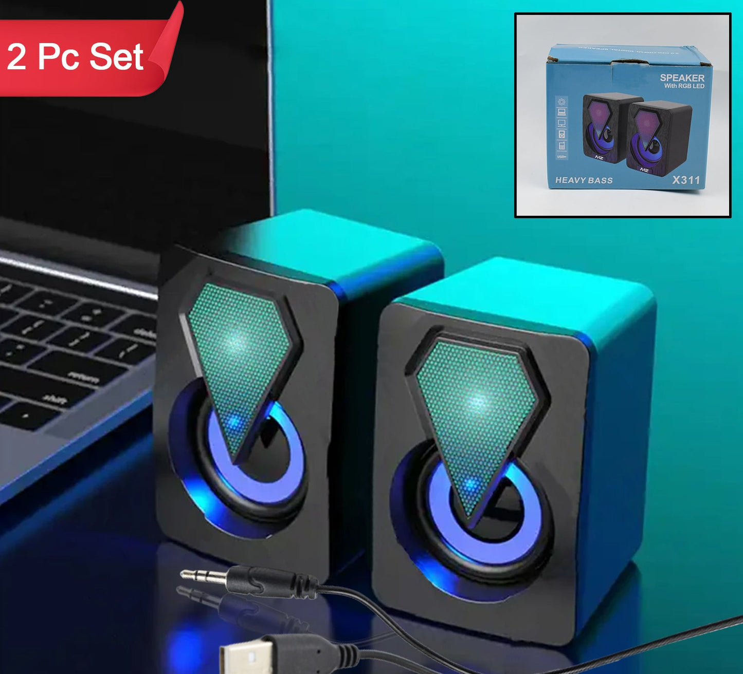 Rgb Desktop Speakers Plug And Play Usb Powered Speaker (2 Pc Set)