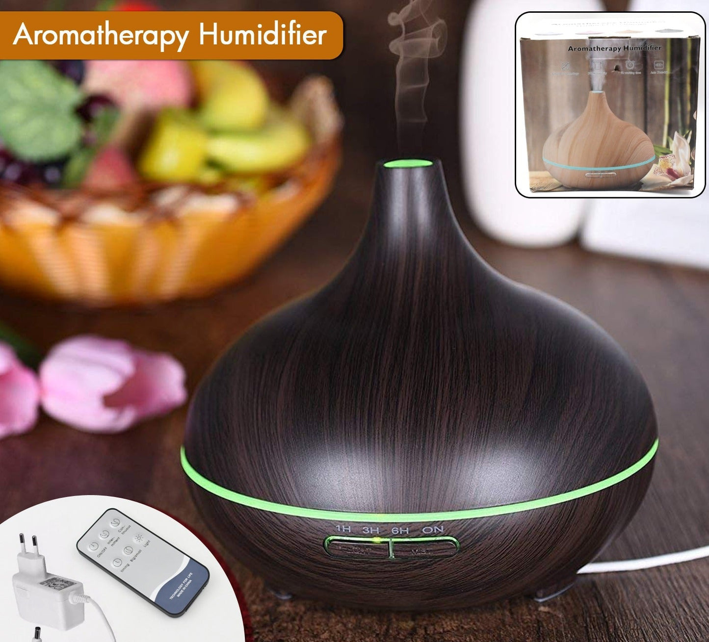 Aromatherapy Humidifier  500ml Capacity, 7 LED Colors, Remote-Controlled